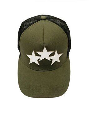 AMIRI Olive Green and Black Star Trucker Hat with White Stars